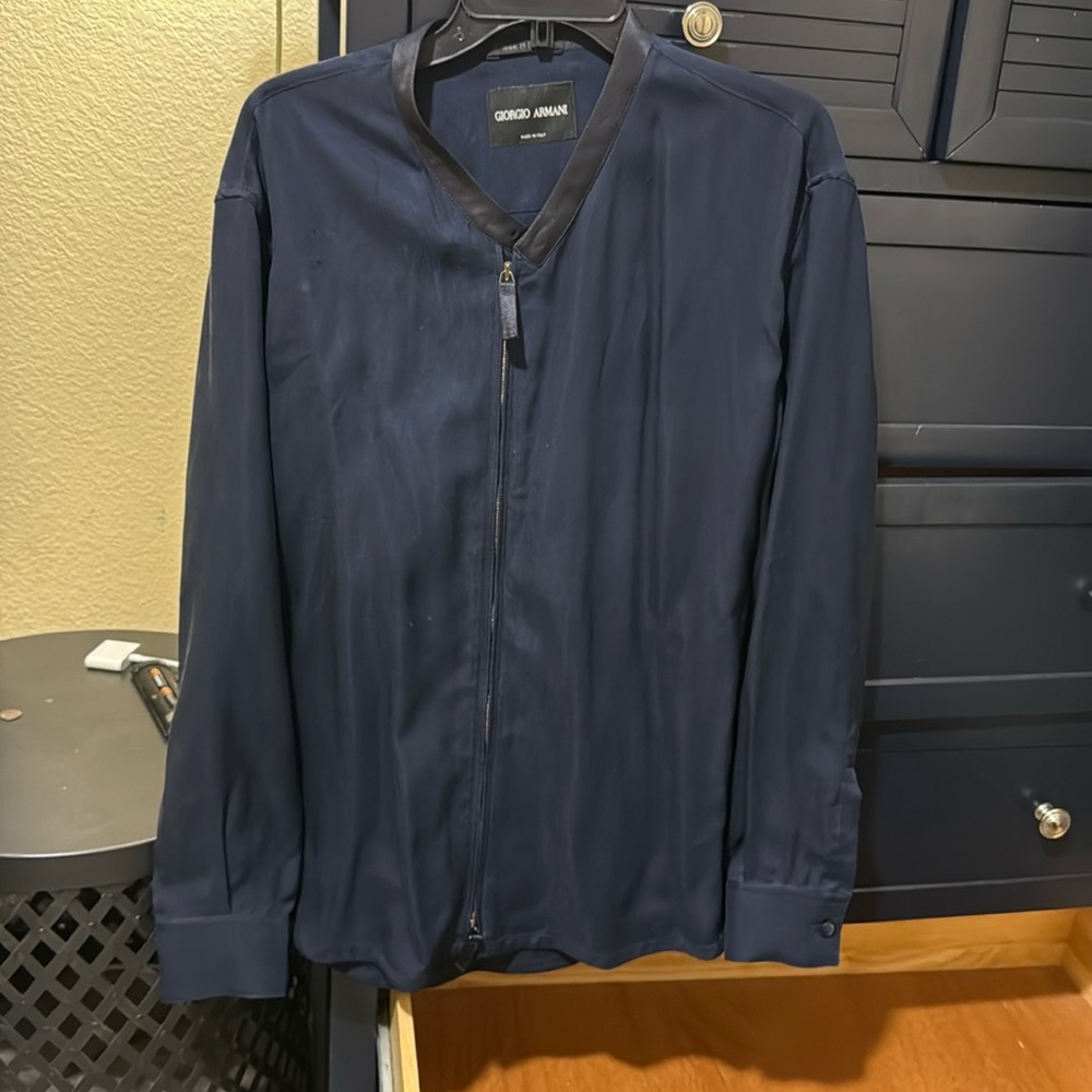 GIORGIO ARMANI MENS DARK NAVY SHIRT ITALIAN SIZE 54R—MADE IN ITALY